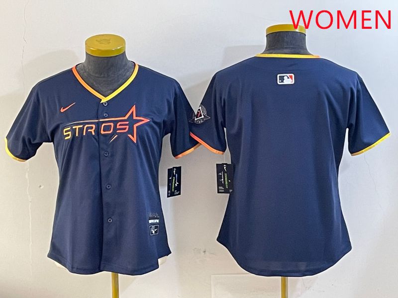 Women Houston Astros Blank Drak Blue Three generations Joint Name 2025 Nike MLB Jersey style 1